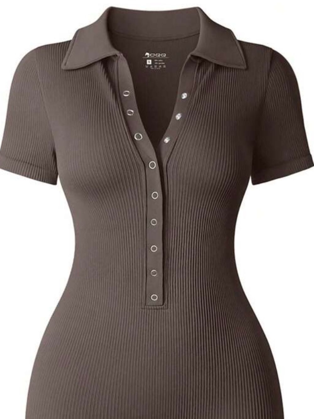 OQQ Tea Leaf Tummy Control Ribbed VNeck Romper 🍵 - Picture 4 of 10